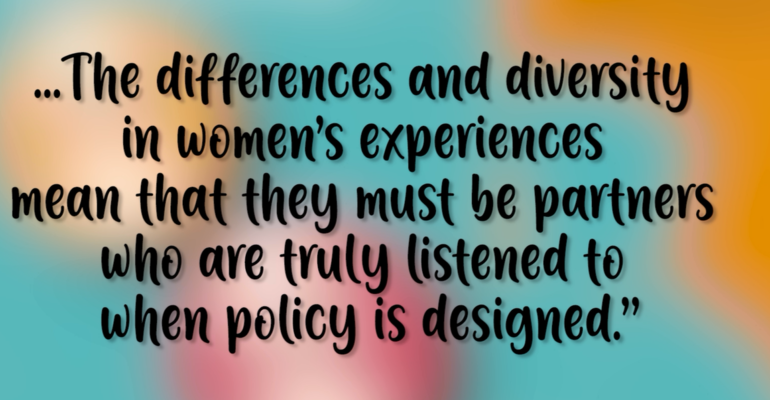 Quotation from the Fawcett Society: women must be partners when policy is designed